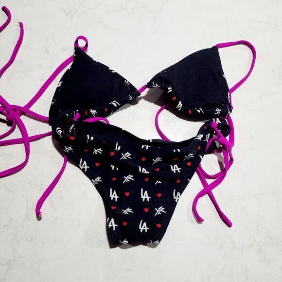 Young & Reckless LA Hearts Two Piece Black Bikini LOGO Size Small NWOT Y&R - Picture 2 of 7
